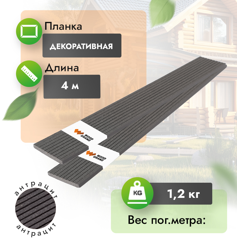 Декоративная планка МПК «Антрацит» 75x10 мм