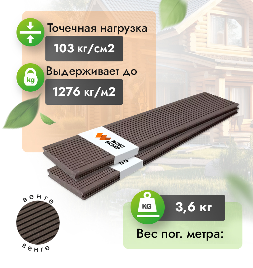 Террасная доска полнотелая 140x20 мм - Венге
